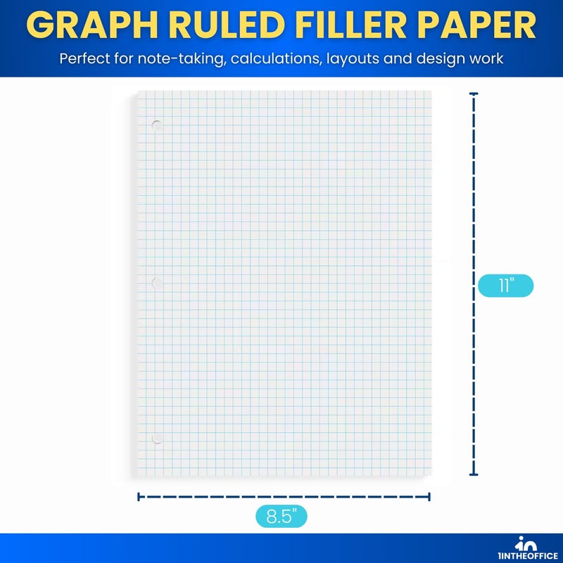 1InTheOffice Graph Paper Loose Leaf, Graph Ruled Filler Paper, 8.5 x 11, 200 Sheets/Pack, White - Image 2